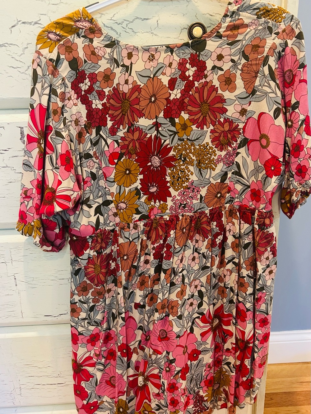 Natural Life Floral V-Neck Short Sleeve Women’s Mini Dress - Pink Multi - Picture 3 of 4